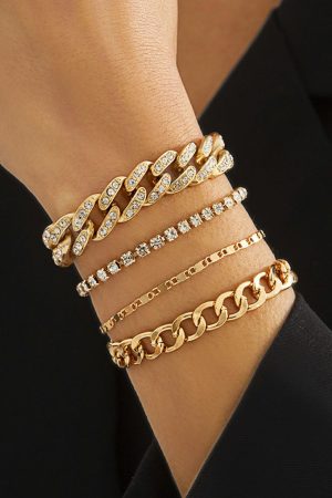 Jewelry |   Gold 4pcs Rhinestone Decor Adjustable Chain Bracelet Set ACCESSORIES Gold