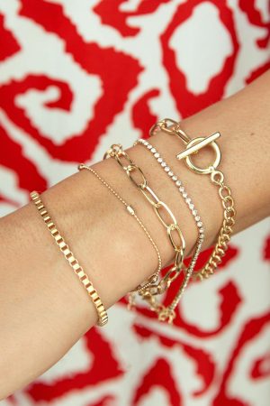 Jewelry |   Gold Rhinestone Geometric 5-pcs Bracelet Set ACCESSORIES Gold