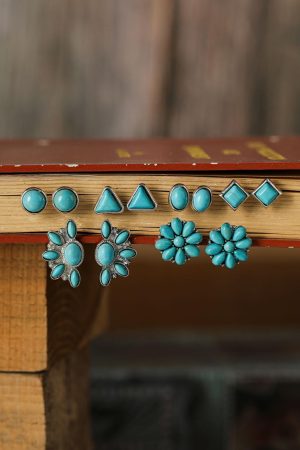 Jewelry |   Green 6 Pair Turquoise Boho Vintage Earrings Set ACCESSORIES Green