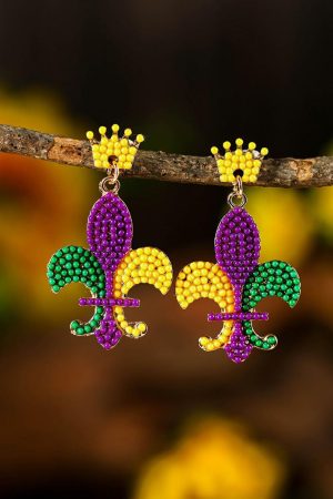 Jewelry |   Purple Mardi Gras Beaded Earrings ACCESSORIES Jewelry