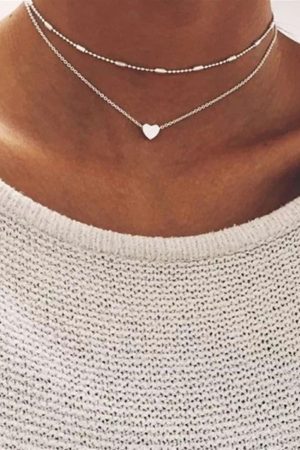 Jewelry |   Silver Valentine Heart Shaped Layered Chain Necklace ACCESSORIES Jewelry