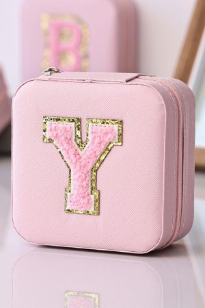 Other Accessories |   Pink Chenille Initial Patch Square Jewelry Case ACCESSORIES Other Accessories