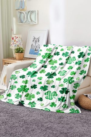 Other Accessories |   White St. Patrick Clover Print Nap Blanket 130*150cm ACCESSORIES Other Accessories