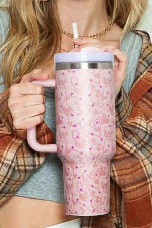 Tumblers |   Apricot Pink Valentine Heart Shaped Print Stainless Steel Vacuum Cup 40oz ACCESSORIES Apricot Pink