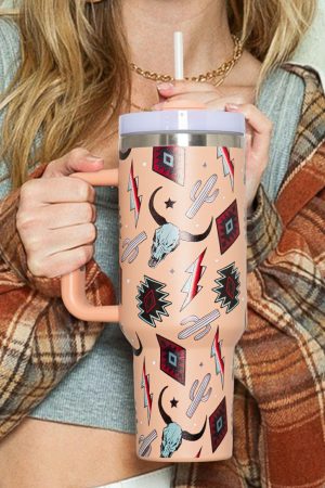 Tumblers |   Apricot Pink Western Aztec Steer Head Stainless Tumbler 40oz ACCESSORIES Apricot Pink