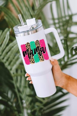 Tumblers |   White mama Leopard Colorblock Handle Portable Cup 40oz ACCESSORIES Tumblers