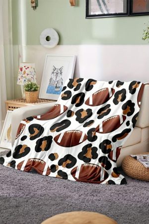 Other Accessories |   White Leopard & Rugby Print Flannel Blanket 130*150cm ACCESSORIES Other Accessories